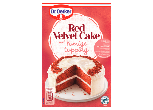 Dr. Oetker Red velvet cake romige topping bakmix