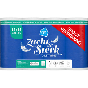 Toiletpapier zacht 3-laags 12=18 rollen