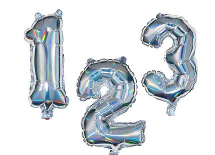 foil balloon numbers 0-9 holographic silver