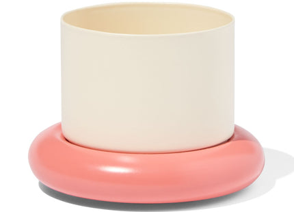 flower pot Ø10x6.6 metal with saucer coral