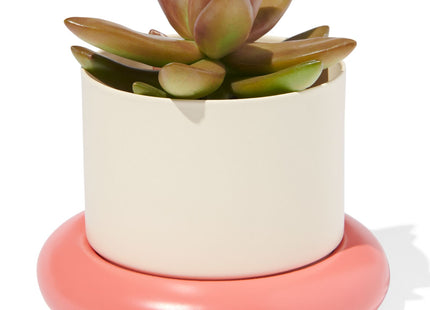 flower pot Ø10x6.6 metal with saucer coral