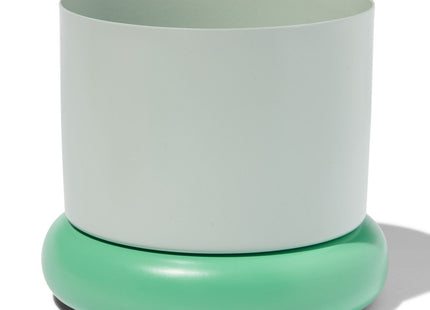 flower pot Ø15.5x12.5 metal with green saucer