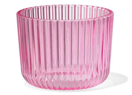 theelichthouder S glas ribbel roze