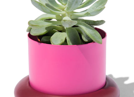 bloempot Ø10x6.5cm metaal met schotel roze