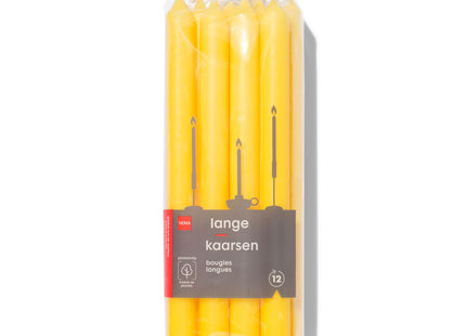 long household candles Ø2.2x29 yellow - 12 pcs