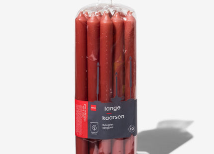 long household candles Ø2.2x29 stone red - 12 pieces