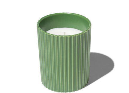 candle in ribbed vase Ø7.5x10 green