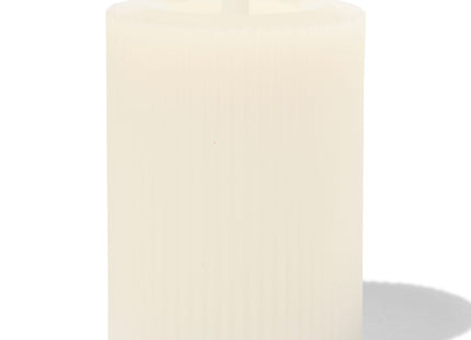 LED ribbed candle with wax Ø7.5x10 ivory