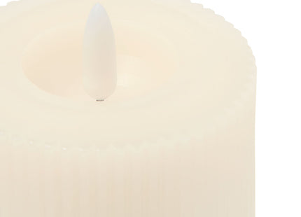 LED ribbed candle with wax Ø7.5x10 ivory