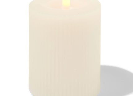 LED ribbed candle with wax Ø7.5x10 ivory