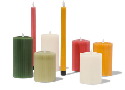 LED ribbed candle with wax Ø7.5x10 ivory