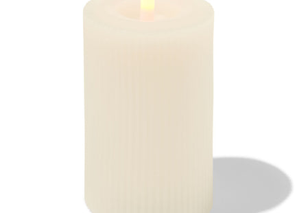 LED ribbed candle with wax Ø7.5x12.5 ivory