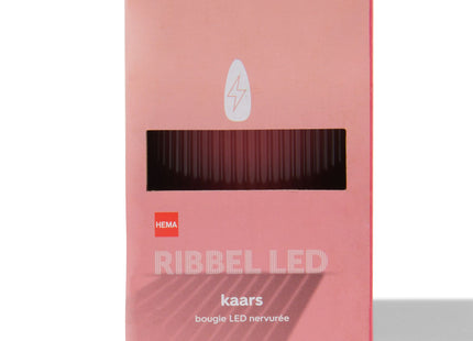 LED ribbel kaars met wax Ø7.5x12.5 donkerroze