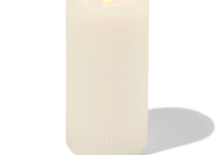 LED ribbed candle with wax Ø7.5x15 ivory