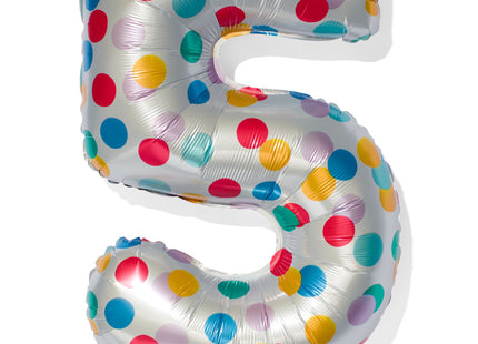 folieballon met confetti XL cijfer 5