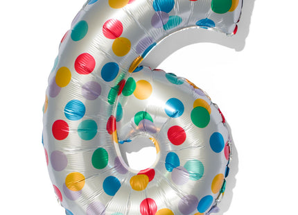 folieballon met confetti XL cijfer 6