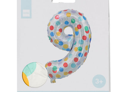 folieballon met confetti XL cijfer 9