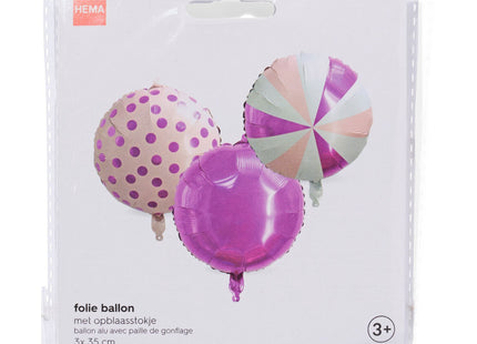 folieballon roze - 3 stuks