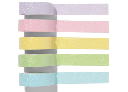 washi tape glitter in koker - 5 stuks