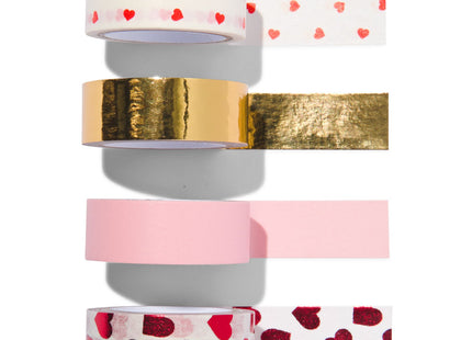 washi tapes 5mx1.5cm hartjes - 4 stuks