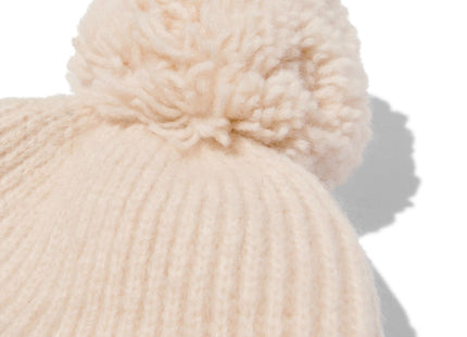 children's hat knitted with pompom beige