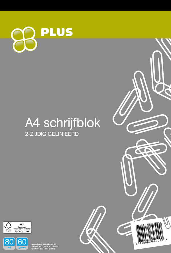 Schrijfblok A4 80 vel FSC