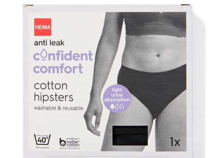 Leakproof cotton hipster for light urine loss black