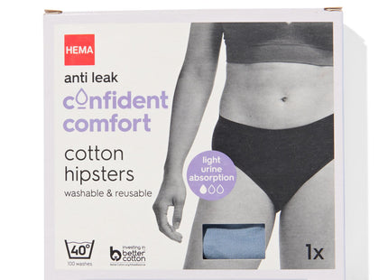 Leakproof cotton hipster for light urine loss medium blue