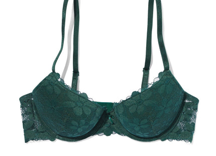 padded push-up bra with lace and underwire green