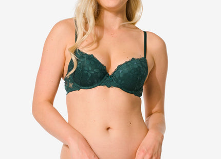 padded push-up bra with lace and underwire green