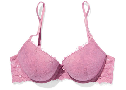 padded push-up bra with lace and underwire pink