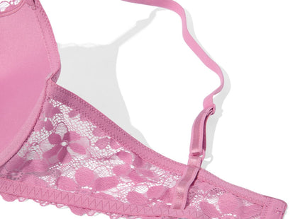 padded push-up bra with lace and underwire pink