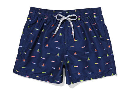 men's swimming trunks boats dark blue