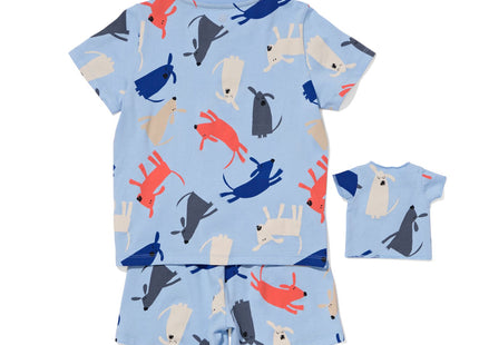 kinder shortama honden met poppennachtshirt lichtblauw