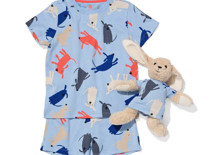 kinder shortama honden met poppennachtshirt lichtblauw