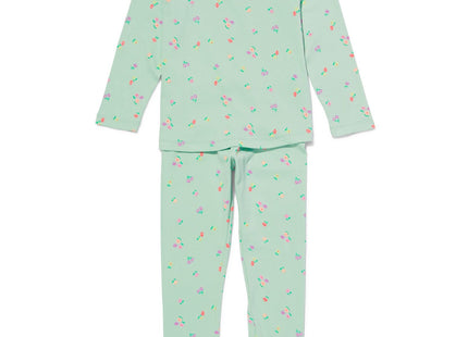 kinderpyjama met bloemen rib katoen/stretch lichtgroen  Dutchshopper