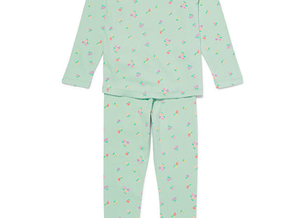 kinderpyjama met bloemen rib katoen/stretch lichtgroen  Dutchshopper