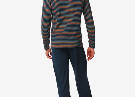 men's pajamas with stripes cotton dark blue