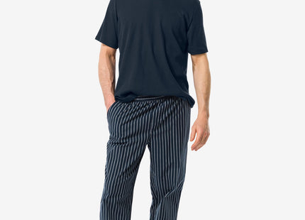 heren pyjamabroek met ruiten poplin katoen donkerblauw