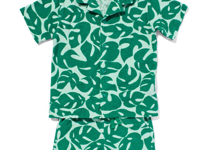 children's clothing set shirt and shorts terry cloth leaves green