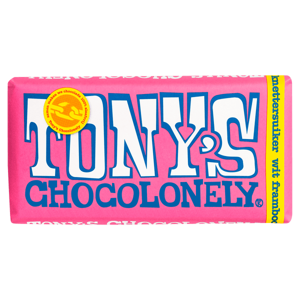 Tony's Chocolonely bar White raspberry crackle Fairtrade