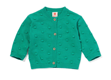 knitted baby cardigan with green dots