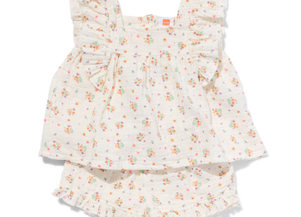 baby clothing set tunic and short muslin flowers off-white