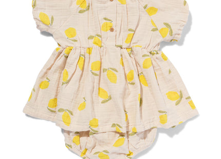 baby kledingset jurk en broekje mousseline citroenen perzik
