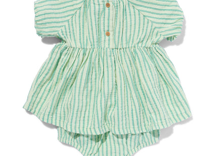 baby clothing set dress and pants muslin stripes green