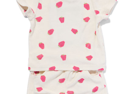 baby clothing set t-shirt and shorts terry cloth strawberries ecru