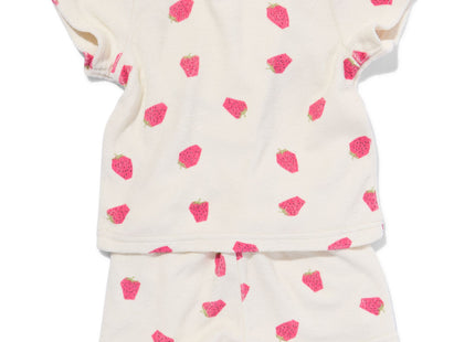 baby kledingset t-shirt en short badstof aardbeien ecru