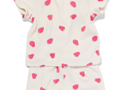 baby clothing set t-shirt and shorts terry cloth strawberries ecru