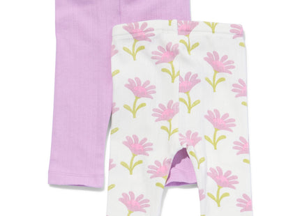 baby leggings rib flowers - 2 pieces light purple