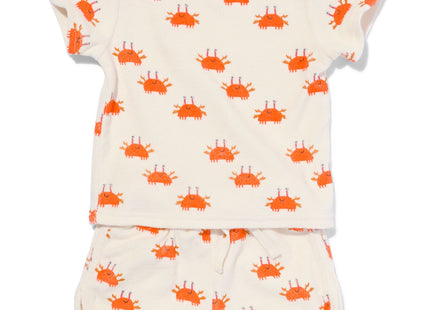 baby kledingset badstof t-shirt en short krabben ecru